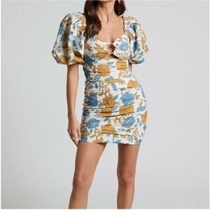 NWOT AMALIE THE LABEL SHOWPO EMERITA PUFF SLEEVE RUCHED DRESS VALENCIA FLORAL s2